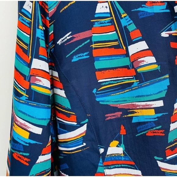 Soft Surroundings Sail Away Button Down Blouse Small Multicolor Nautical Playful - Picture 3 of 10
